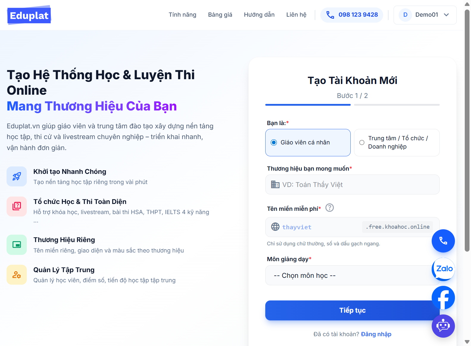 Trang đăng ký tài khoản