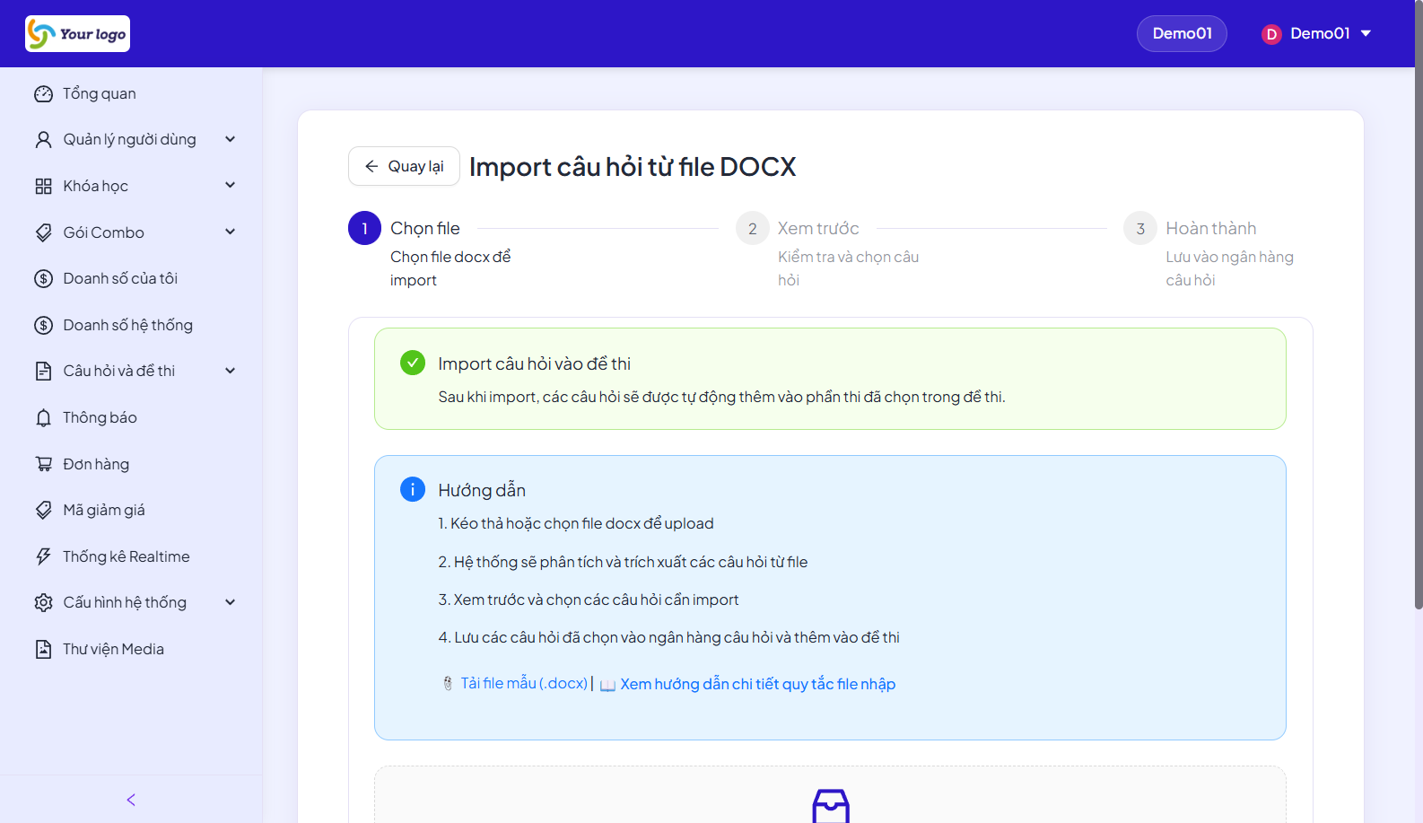 Wizard import DOCX vào đề